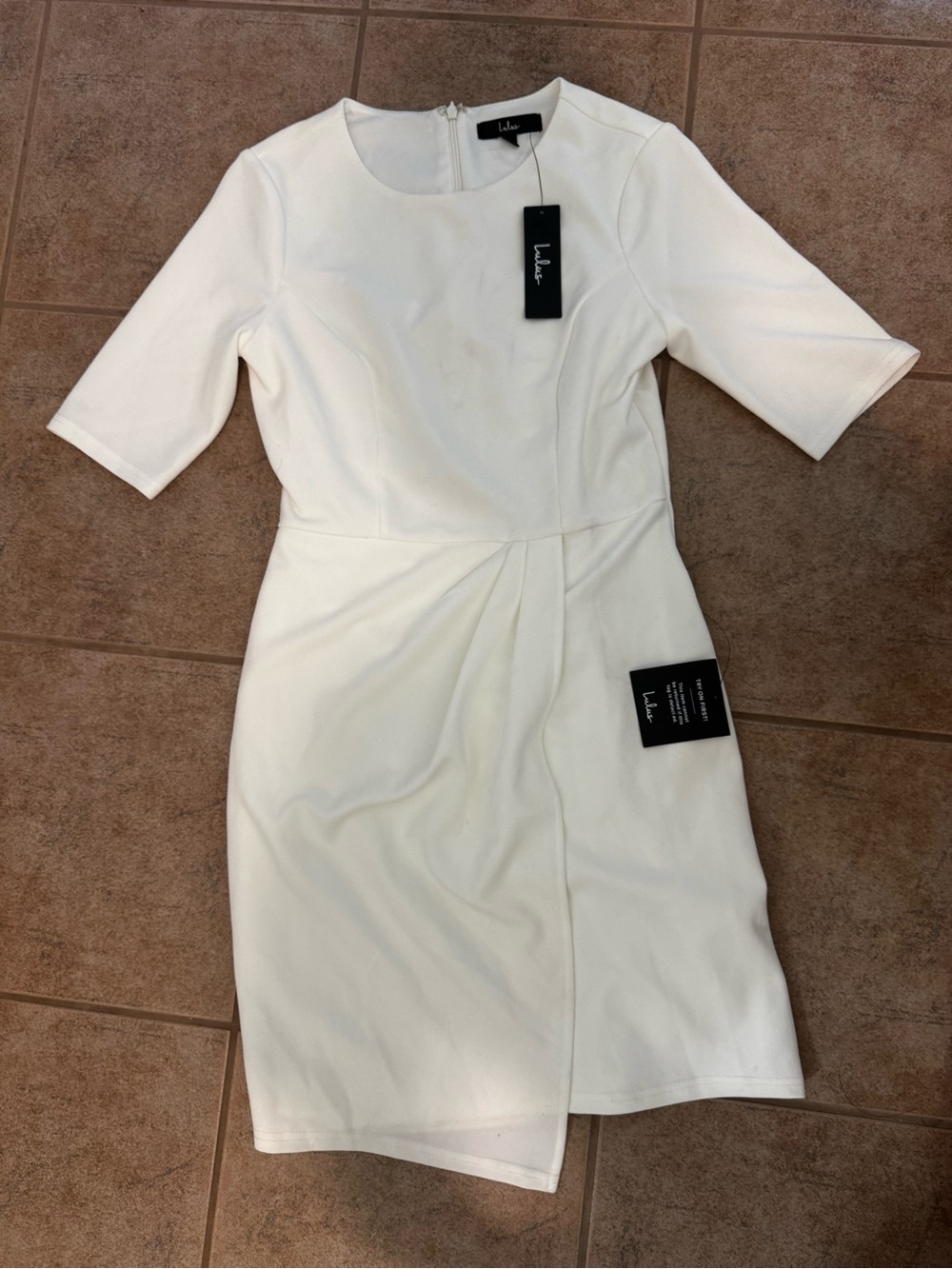 Lulu's Cream Short Sleeve Sheath Dress